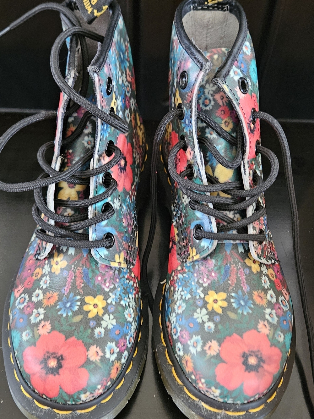 Dr. Martens Floral Lace-Up Ankle Boots in Red, Yellow, Blue, Pink